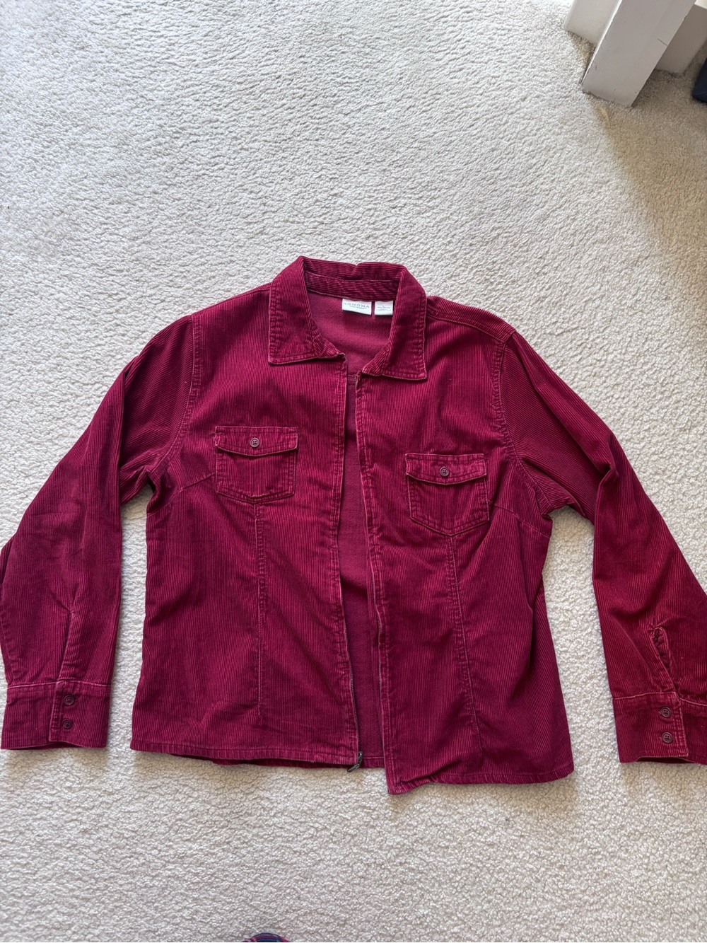 Sonoma Life+style Burgundy corduroy jacket with zipper and button details